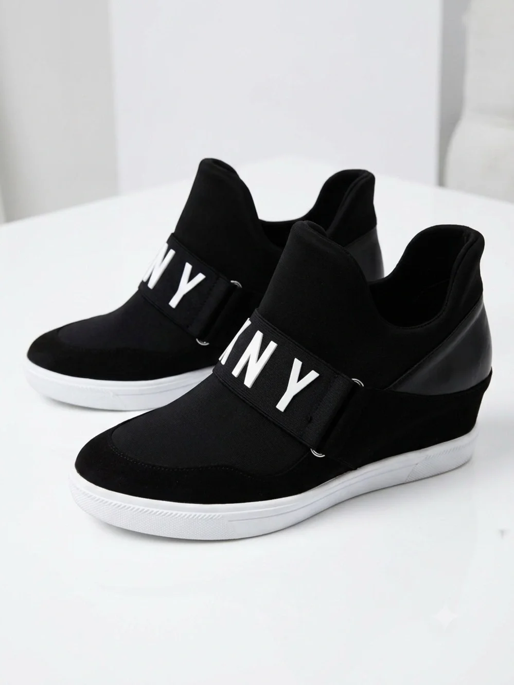 DKNY Black Cosmos Wedge Sneakers Size 8M